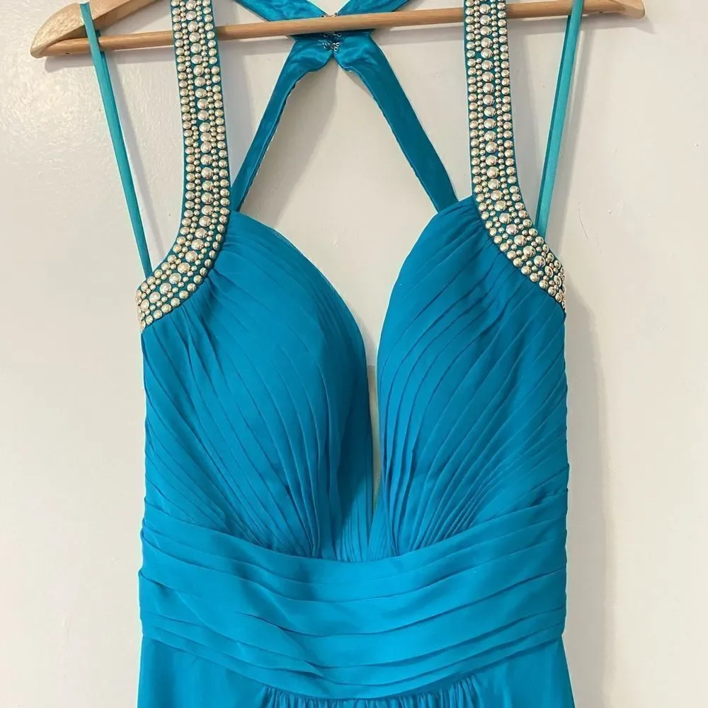 La Femme Dark Turquoise Prom Maxi Dress